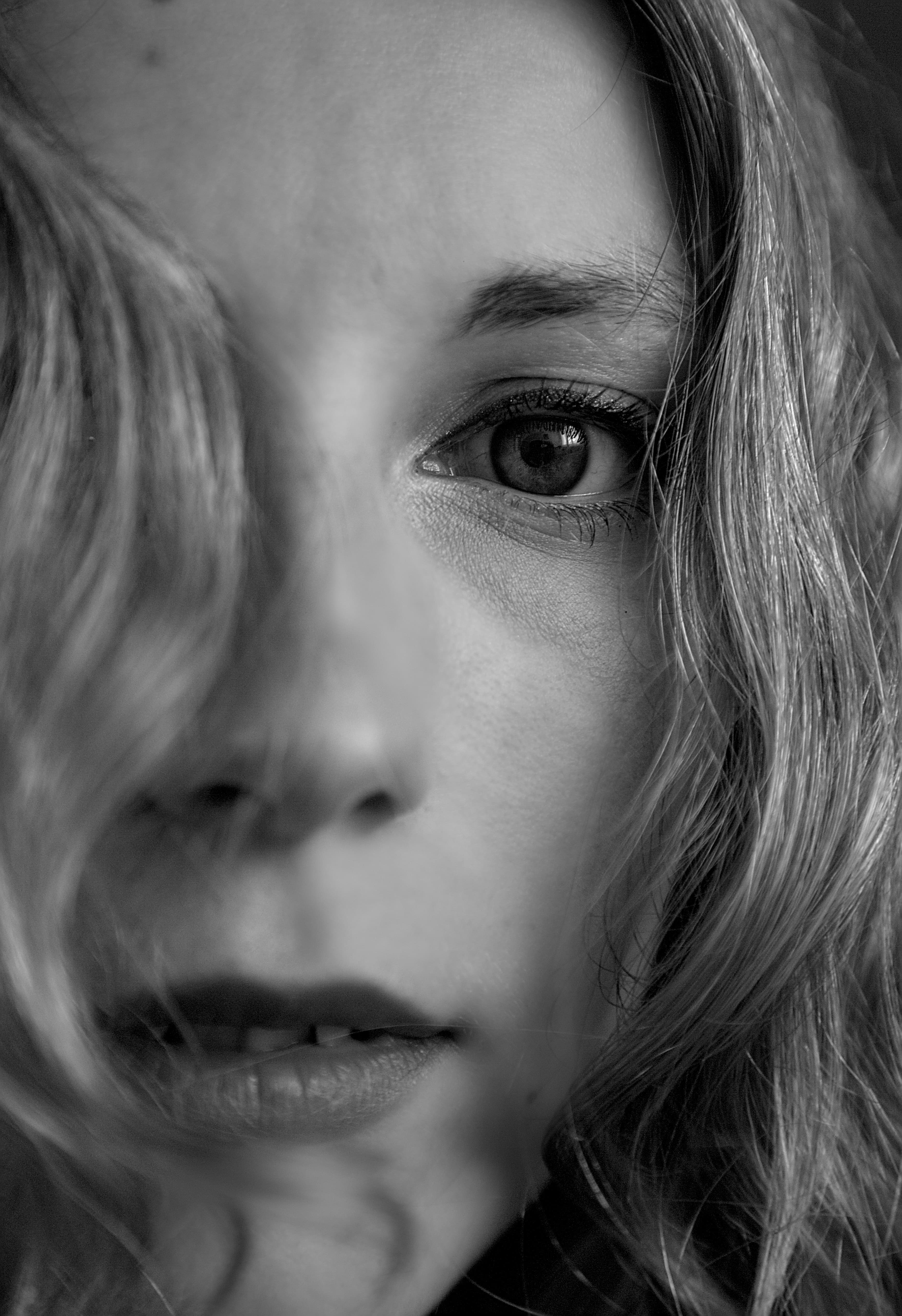 Black and white portrait of a young woman.