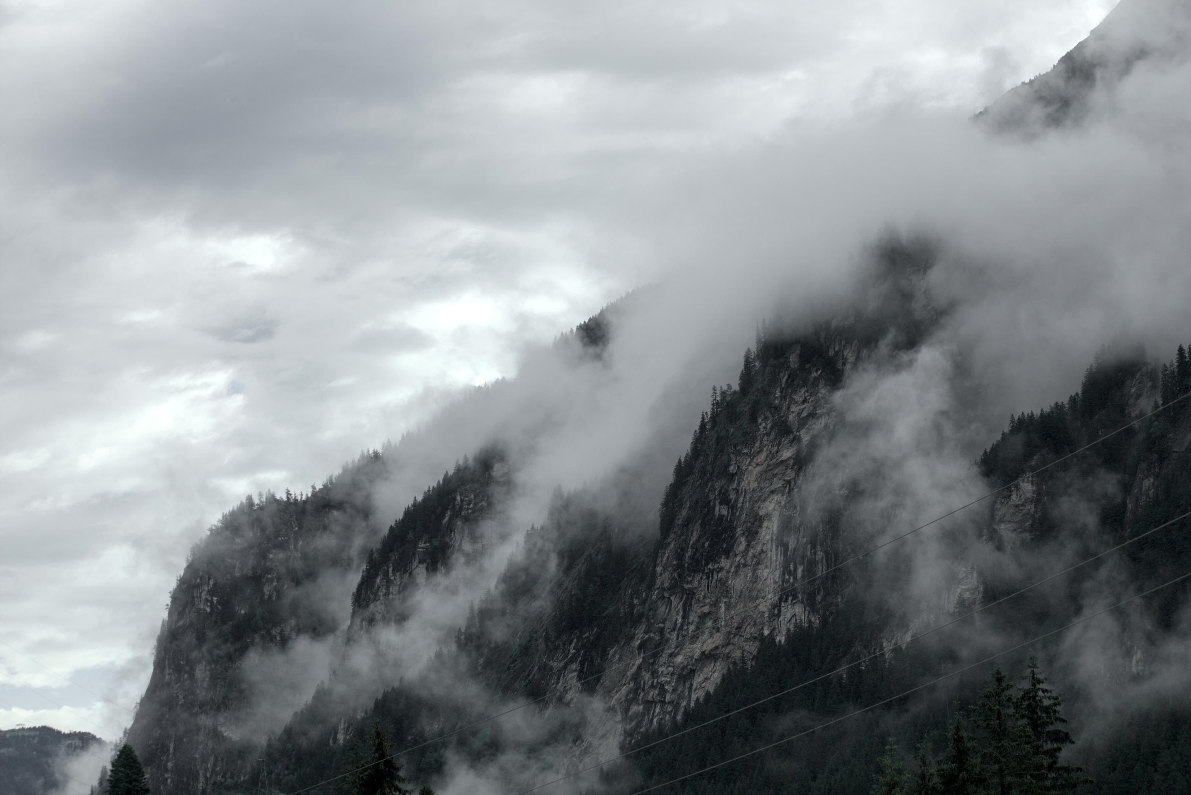 Mountains and clouds.